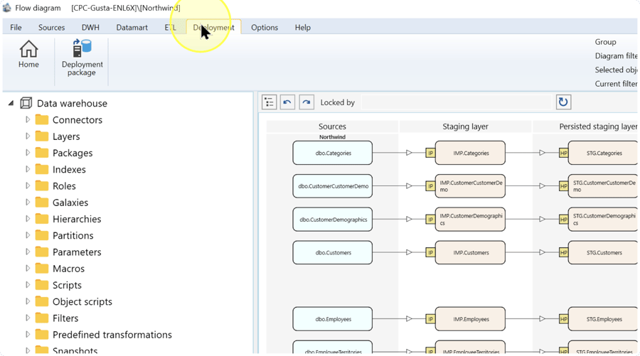 Open the Deployment ribbon. Screenshot values are examples.