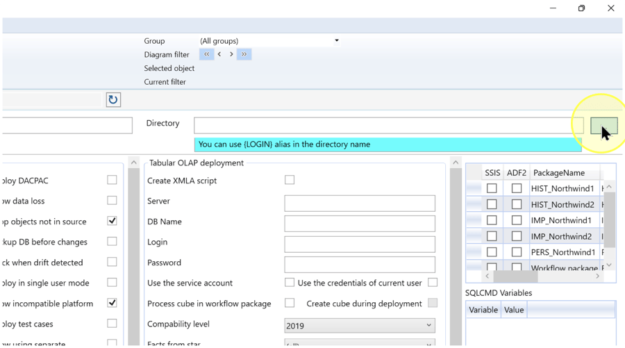 Choose the output directory. Screenshot values are examples.