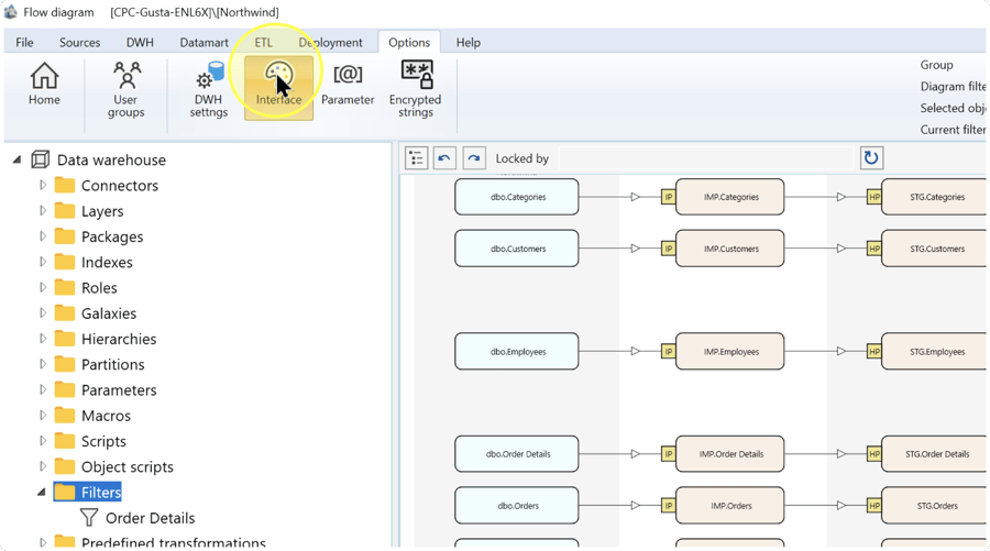 Open Interface settings. Screenshot values are examples.