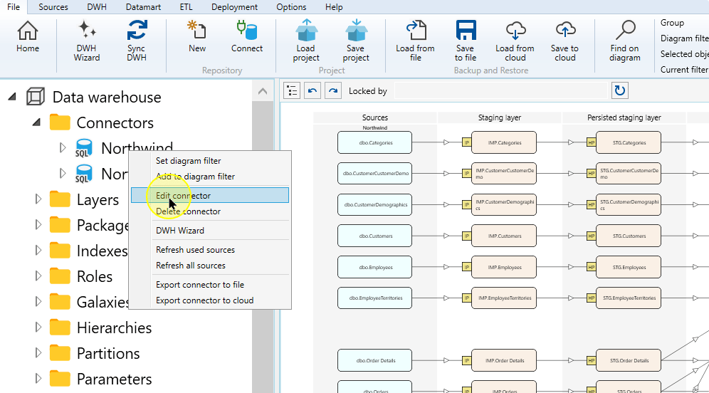 Edit connector in the Northwind context menu