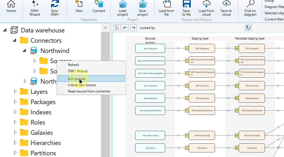 List sources in the Sources context menu