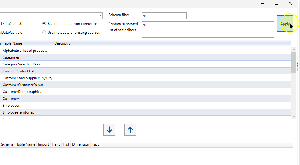 Apply the source filters in the DWH Wizard