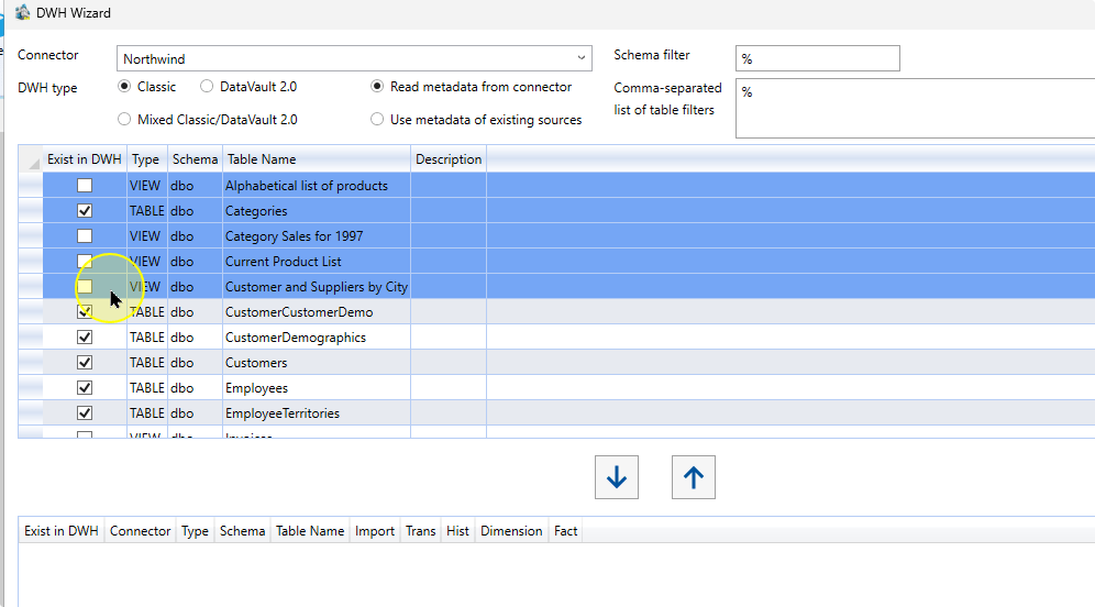 Select the source objects to configure