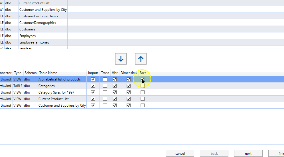 Classification options for the selected objects