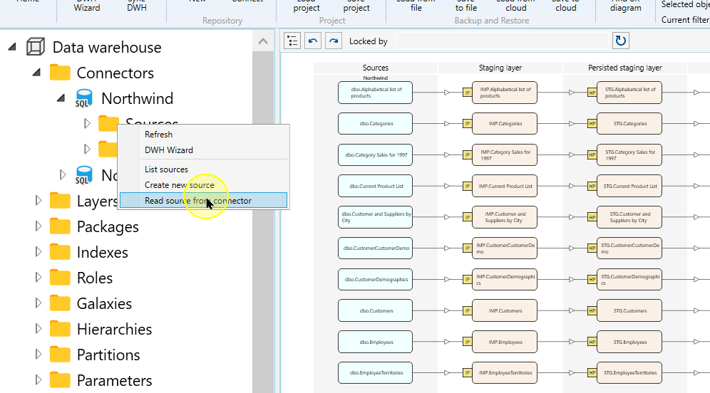 Read source from connector in the Sources menu