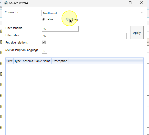 Choose Query in Source Wizard