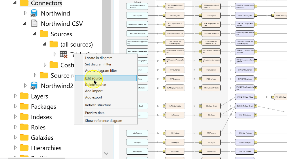Edit source in the CSV source context menu