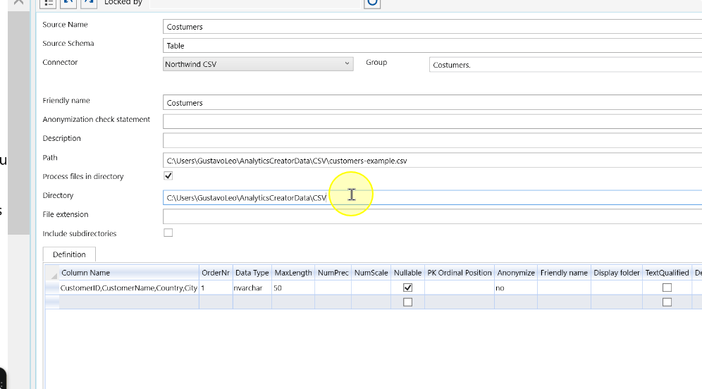 Directory for the CSV source files