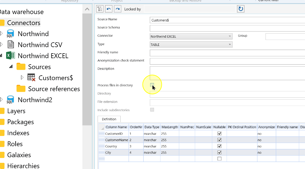 Enable Process files in directory for the Excel source