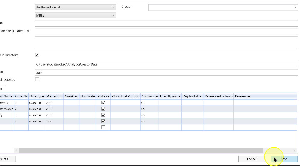 Save the Excel directory-processing settings
