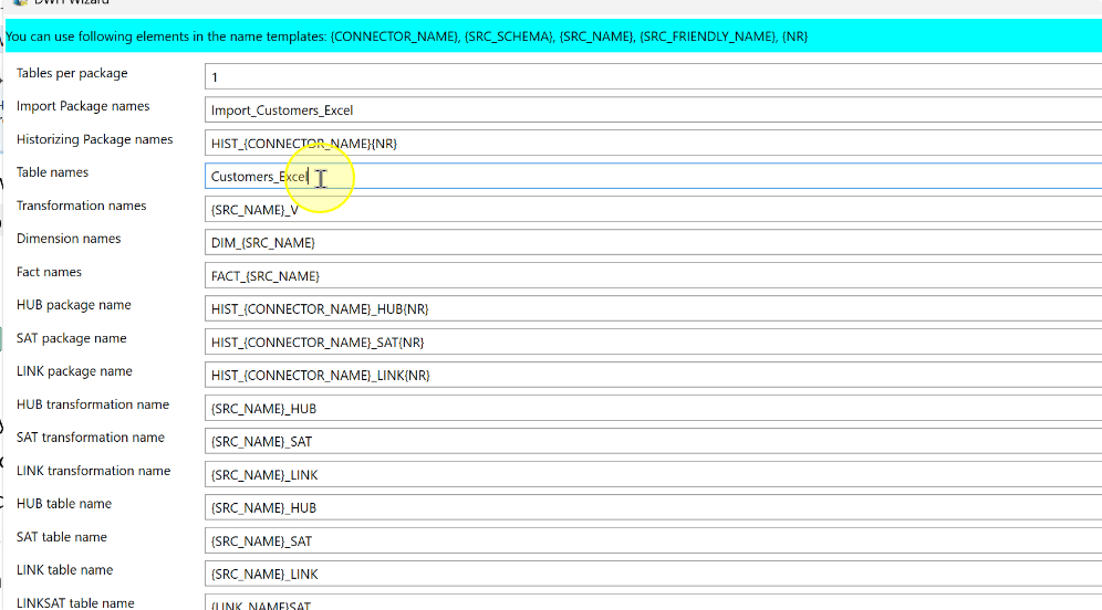 An example table name before completion