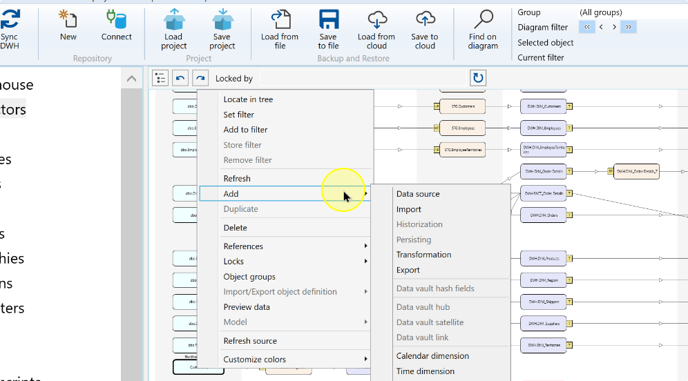 Add in the source context menu
