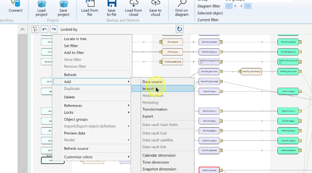Import in the Add submenu