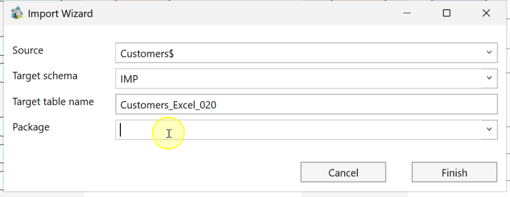 Choose or enter the import package