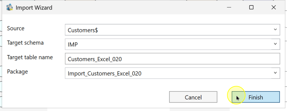 Finish the Import Wizard configuration