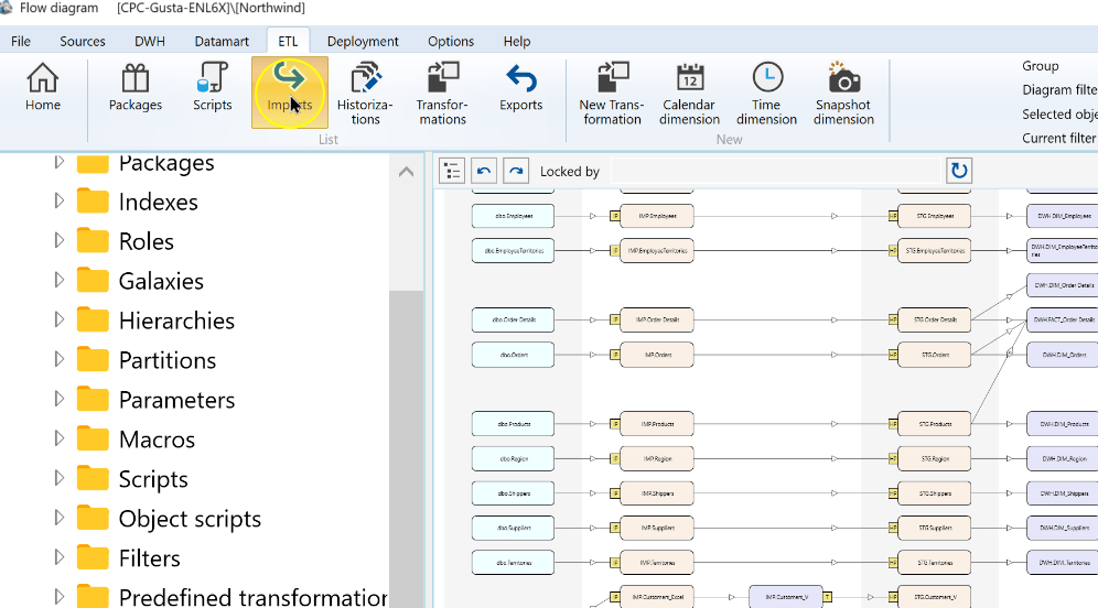 Open the Imports list from the ETL ribbon