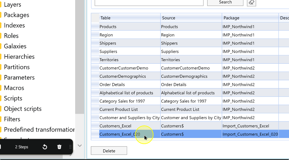 The selected import in the Imports list
