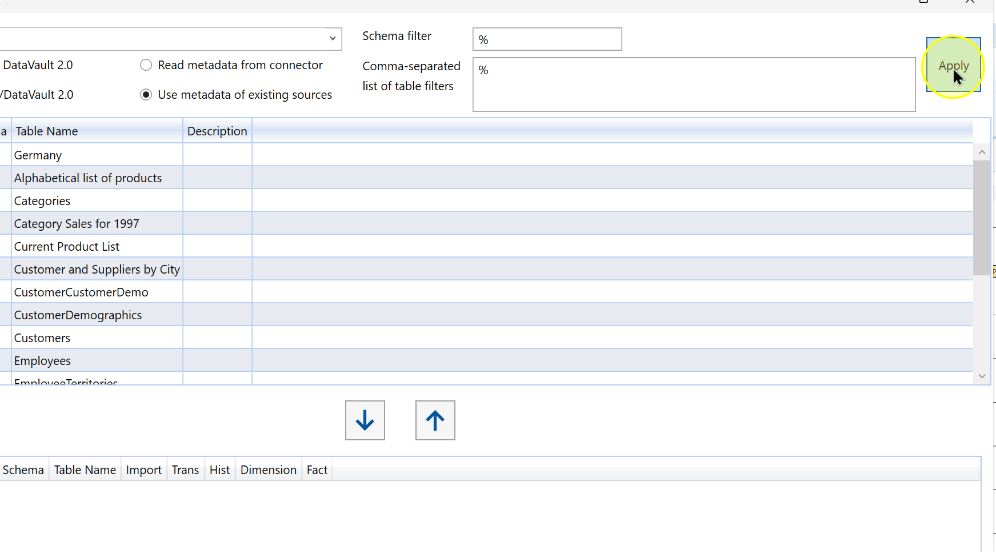 The source-object list after applying the metadata settings