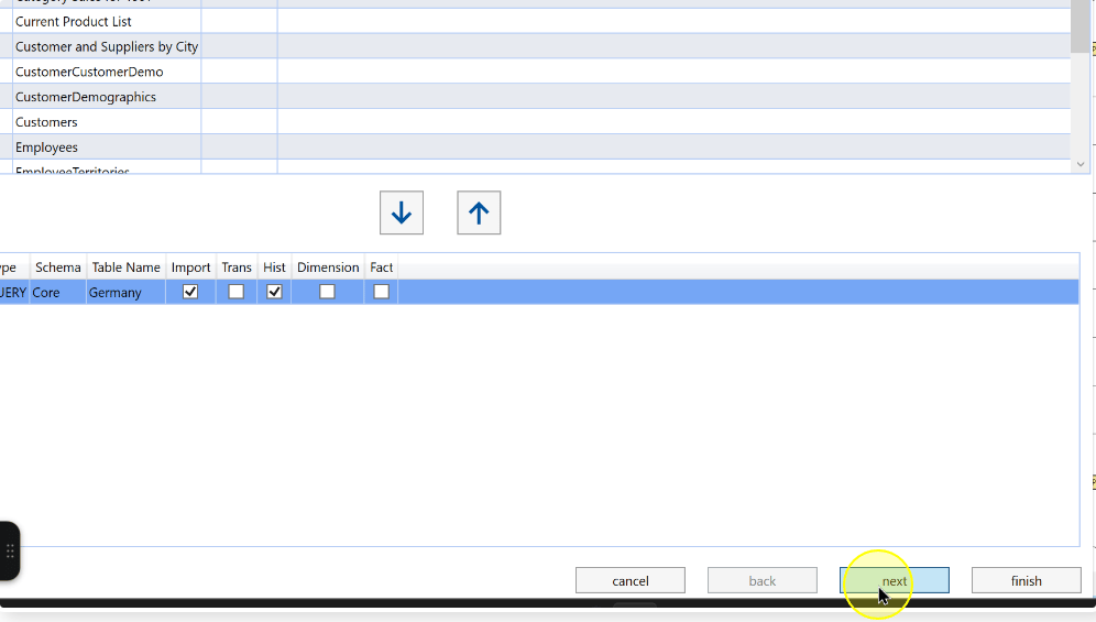 Import and Hist are selected for the configured source object