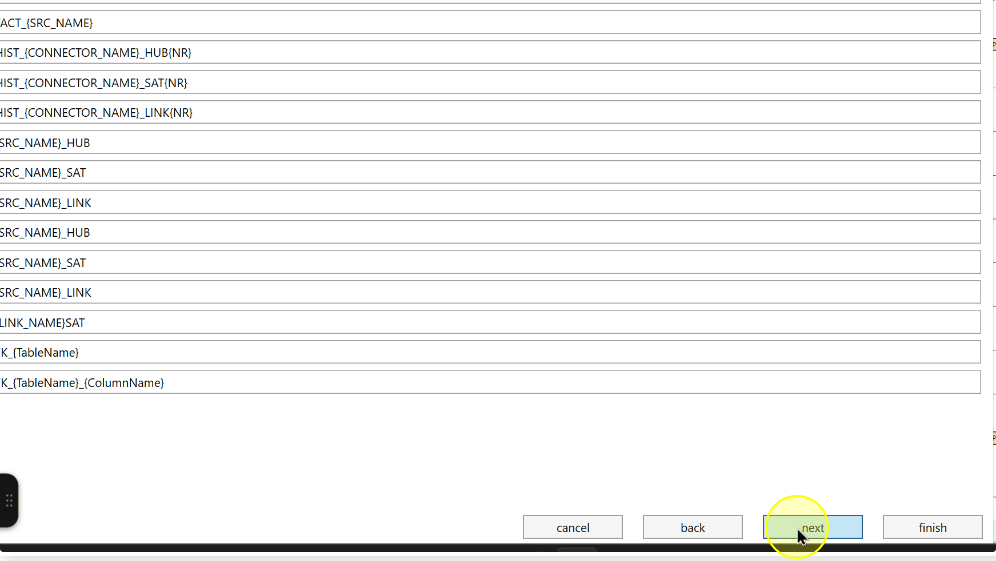 The naming settings page before continuing through the wizard