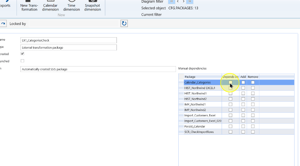 The Manual dependencies grid in the package editor