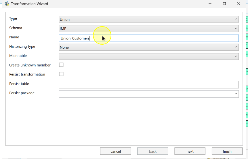 The example transformation name Union_Customers