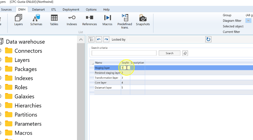 The SeqNr cell selected in the Layers list