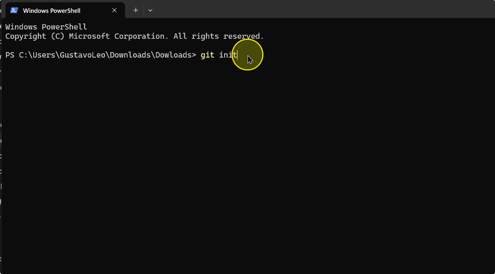 The git init command entered in PowerShell