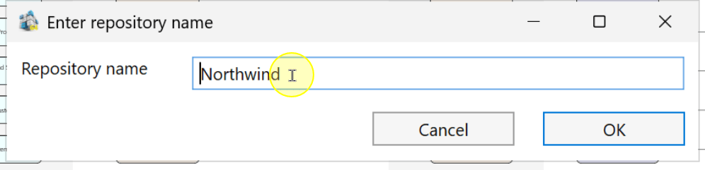 Load workflow: the repository name confirmation dialog