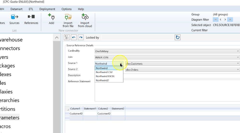 Choose the connector for Source 1