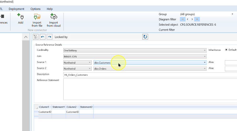 The Source 1 table control identifies the first source
