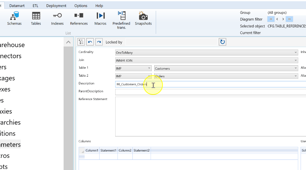 Review the reference description and selected tables