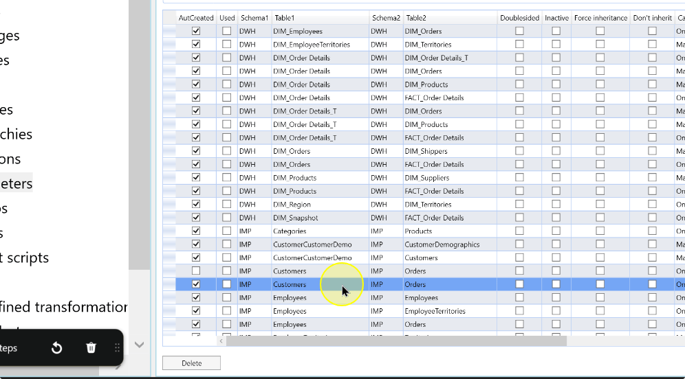 Select the required table reference