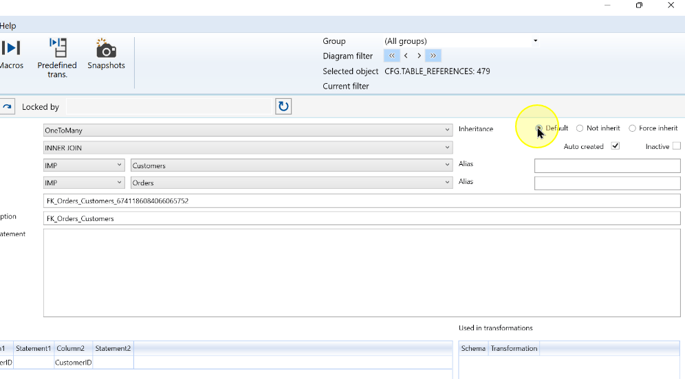 Review the inheritance setting and existing column mapping