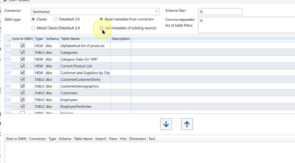 The wizard can use metadata from existing sources