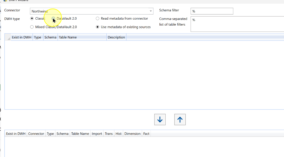 The initial wizard screen offers the DataVault 2.0 mode