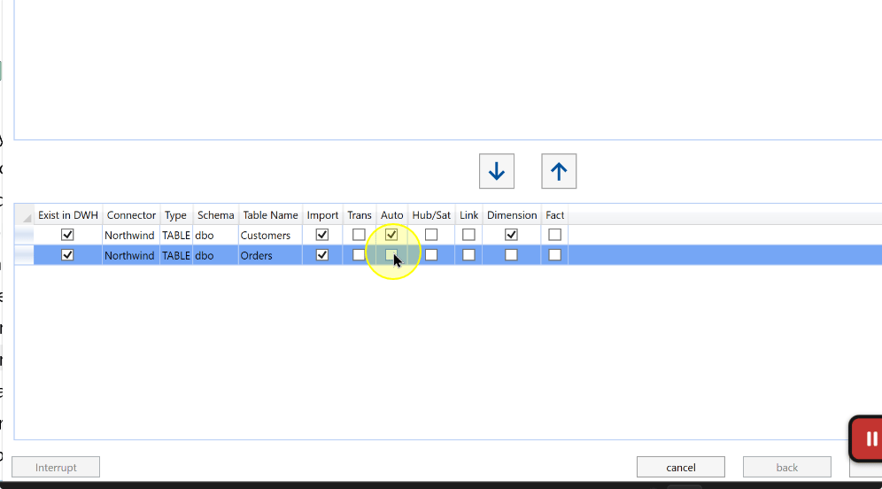 DataVault 2.0 object choices, including Auto, Hub/Sat, and Link