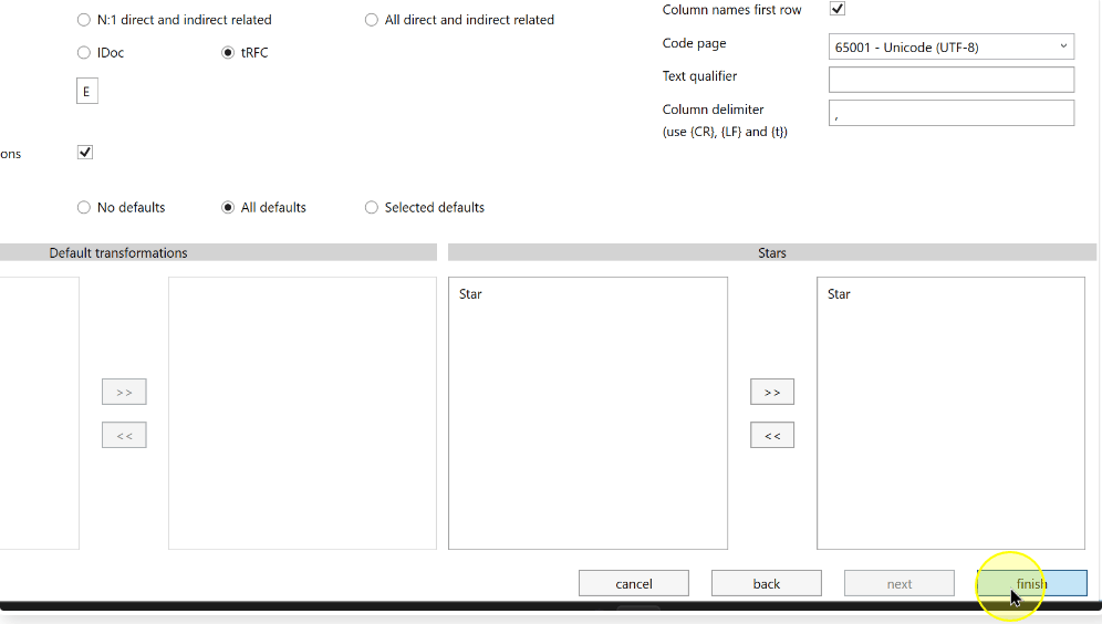 Finish the DWH Wizard with the configured options