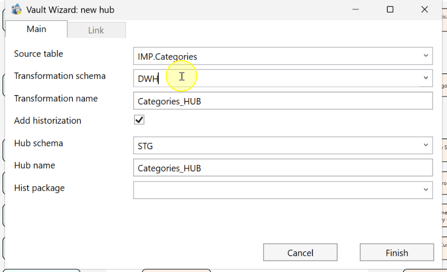 Set the transformation schema