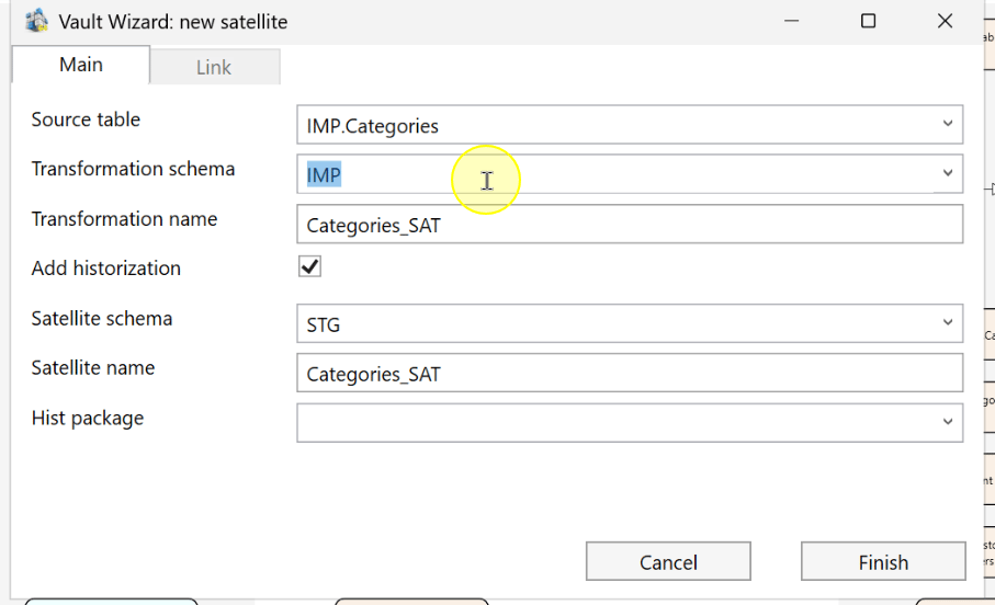 Review the transformation schema for the satellite