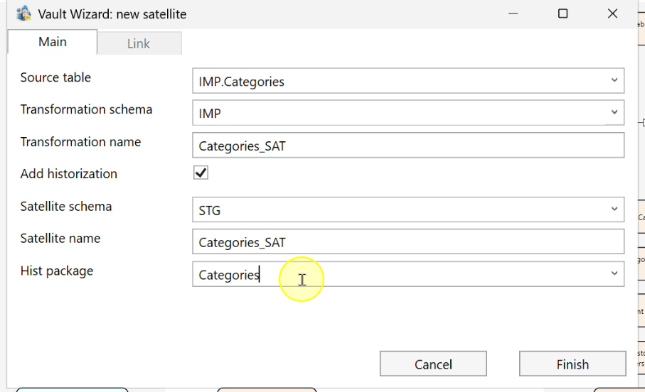 Select the satellite package and review historization