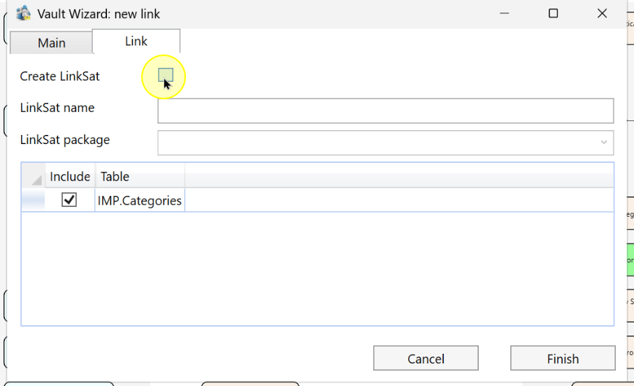 Create LinkSat is available in the new-link wizard