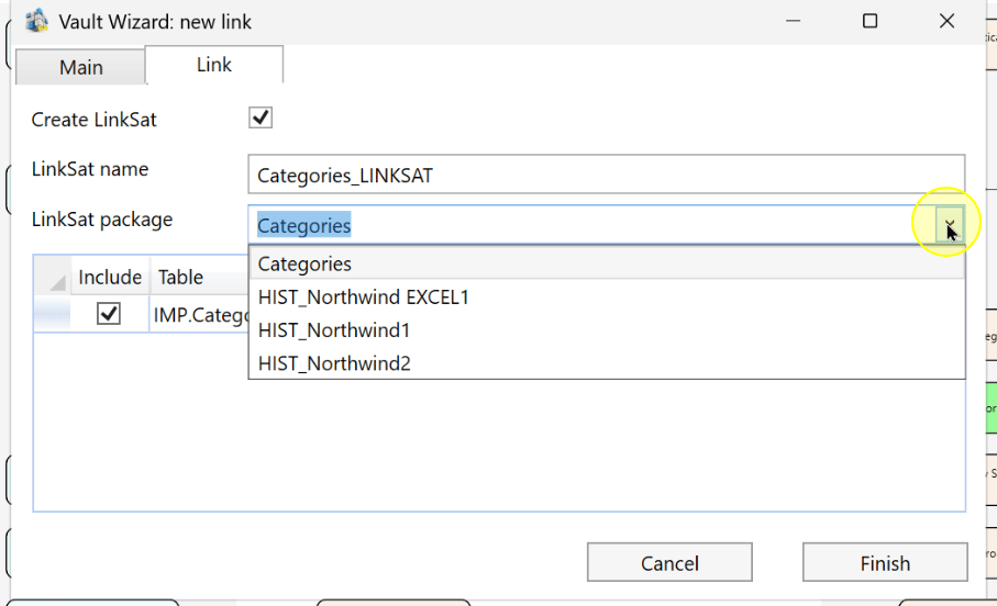 The Link tab provides LinkSat name and package controls