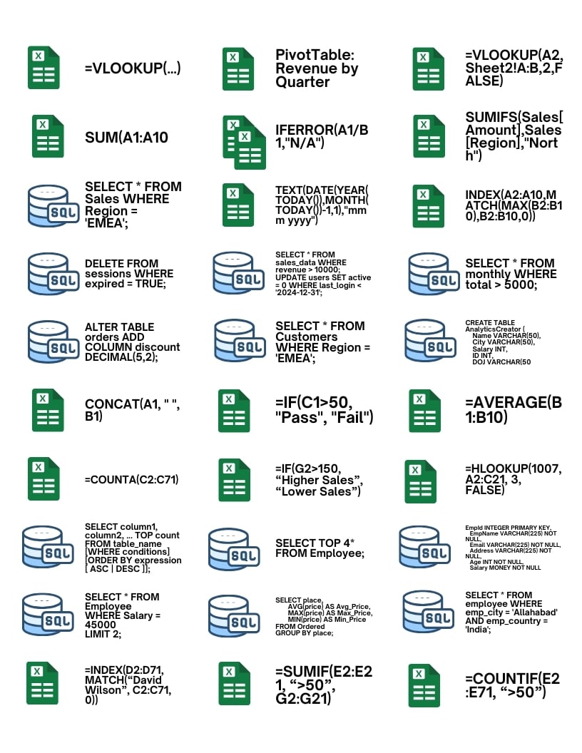 xls and sql statements