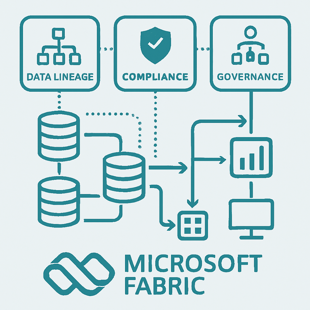 Technical abstraction of data lineage flows compliance and governance overlays in a Microsoft Fabric environment