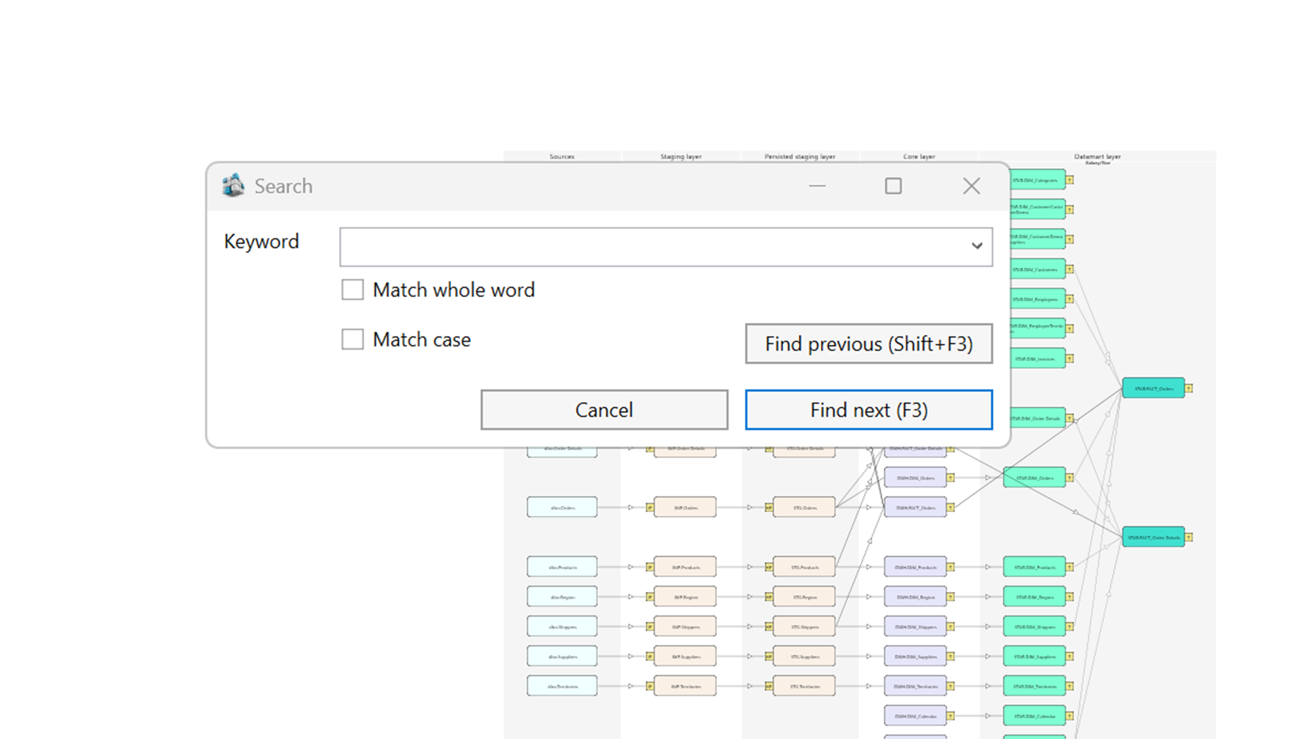 User Interface - Dialogs - Search screen overview