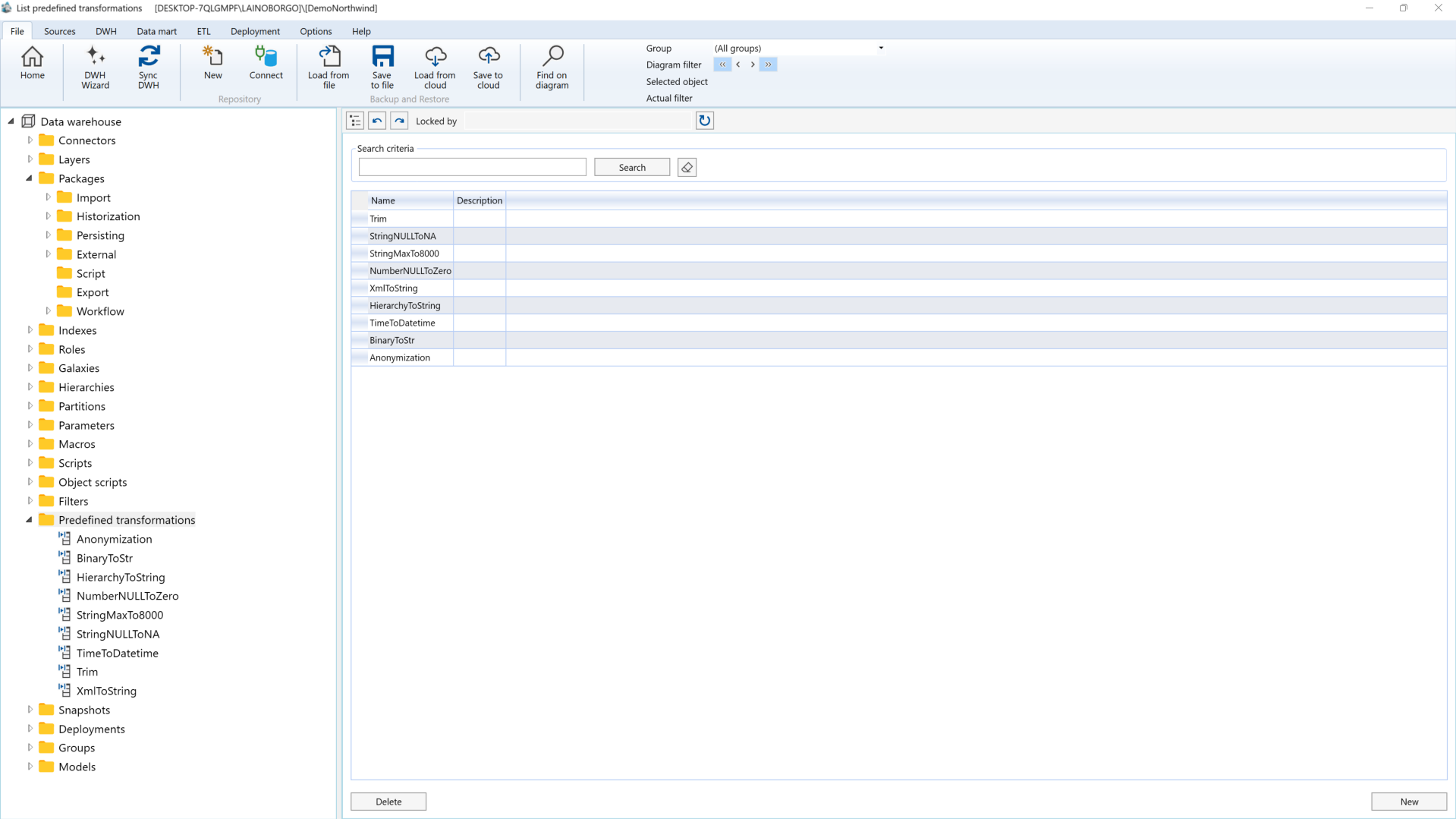 AnalyticsCreator Predefined Transformation