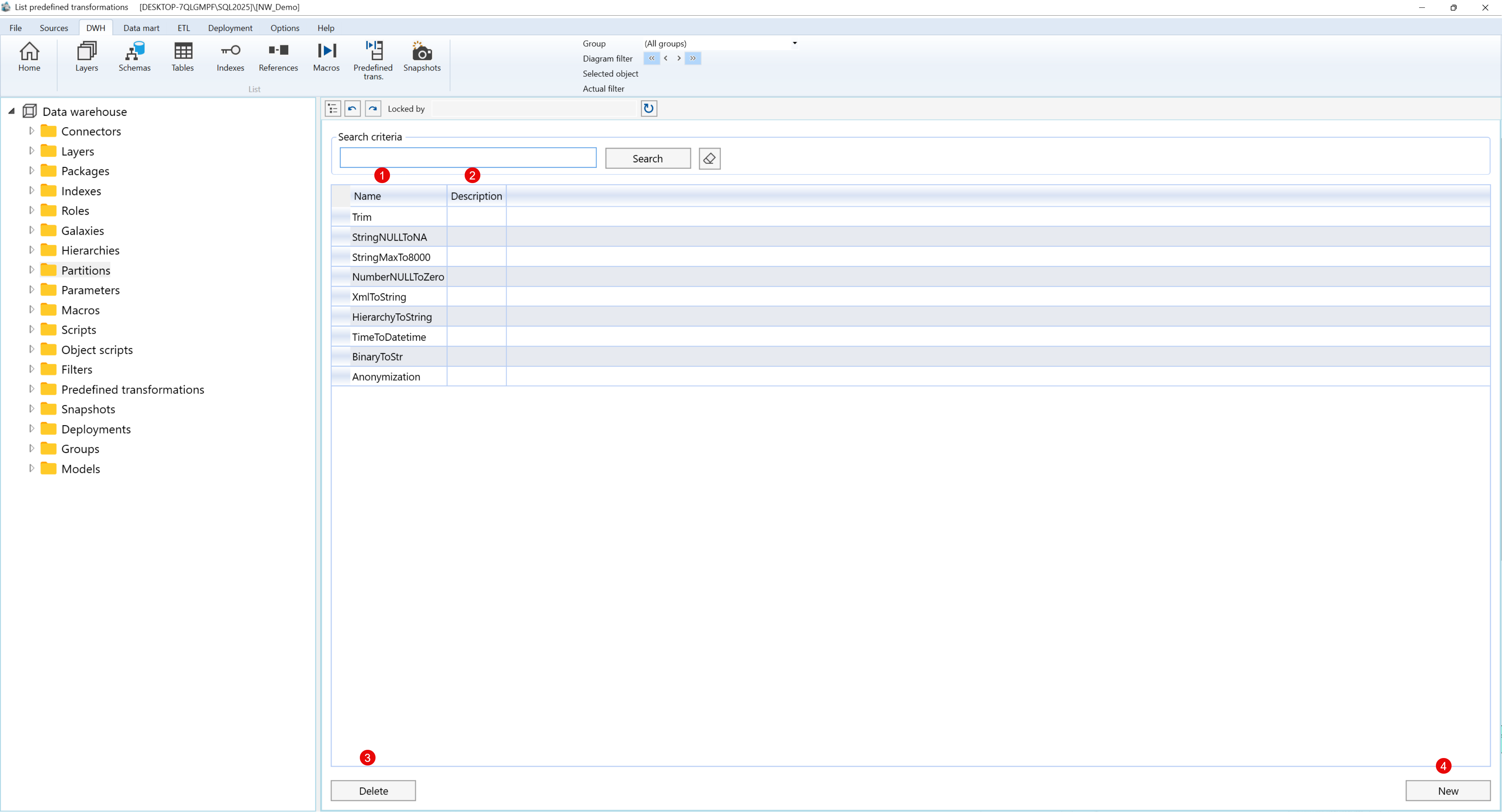 Predefined transformations List