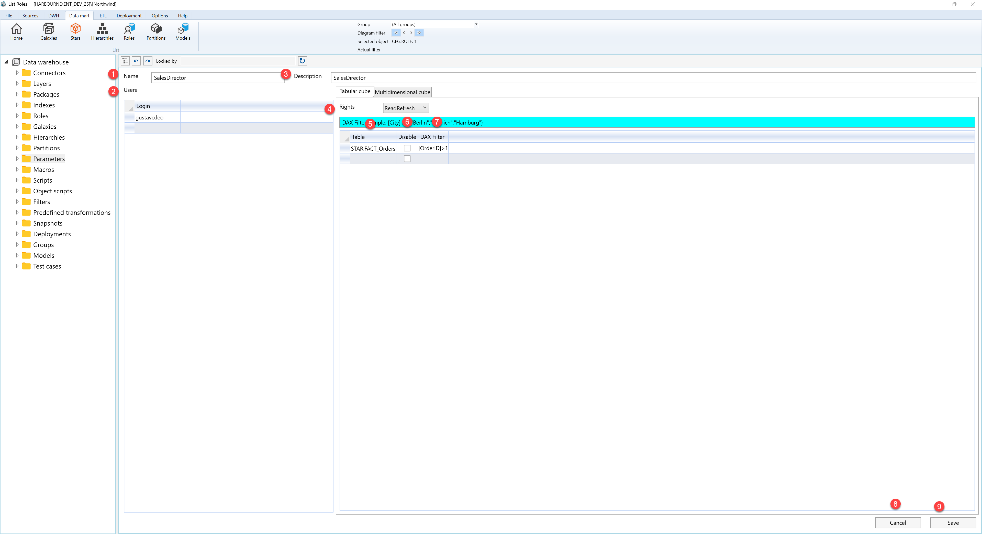 User Interface - Pages - OLAP role screen overview